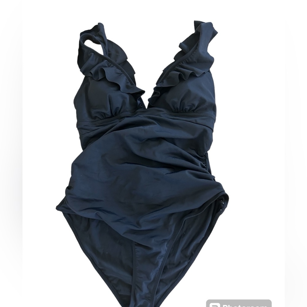 Cupshe Women's Ruffled Lace up One Piece Swimsuit Black, XL, NWT